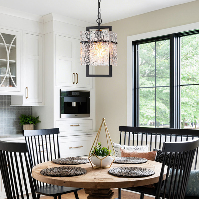 Luminaire suspendu moderne noir pour îlot de cuisine, éclairage en cristal pour îlot de cuisine avec luminaires suspendus en verre ondulé 