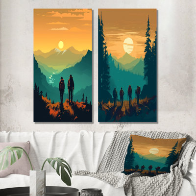 " Yellow Teal Bold Hiking Sunset " 2 - Pieces