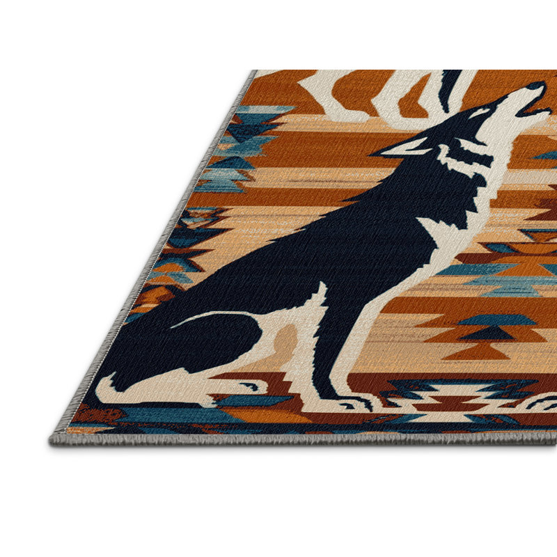  Tapis lavable inspiré du loup du Sud-Ouest, Carré 8 pi