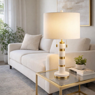 Table Lamp - Marble and Fabric - Modern Glam Accent - Stylish Contemporary Marble Design with Non-Woven Details