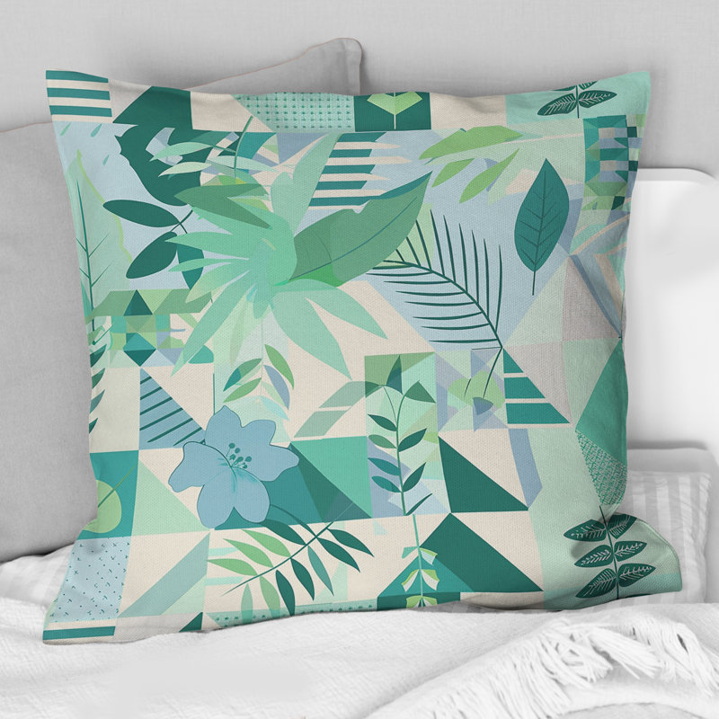 Motif de plantes géométriques - Coussin décoratif géométrique, H 18 po x H 18 po, Vert