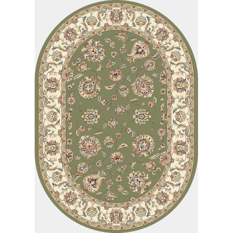 Tapis vert / ivoire Attell, Ovale 6 pi 7 po x 9 pi 6 po