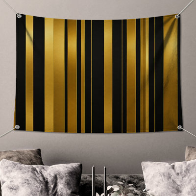 Gold Black Stripes Wall Tapestry - Stripes Wall Decor