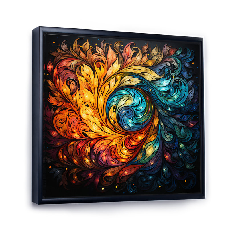 Rangoli III coloré et mystique indien - impression, Cadre flottant noir, H 16 po x l 16 po x P 1 po