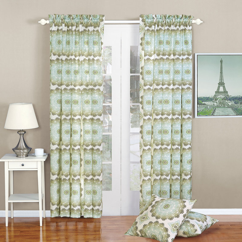 Delia Semi Sheer Curtain Pair, Olive Branch, 70" W x 84" L