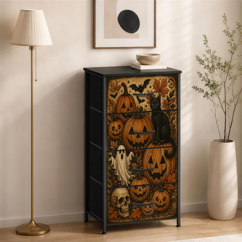 Commode à 4 tiroirs pour la chambre Halloween O Lanterns Black Cat Ghost Skull Summerween Petite grande commode pour vêtements avec commode avec commode