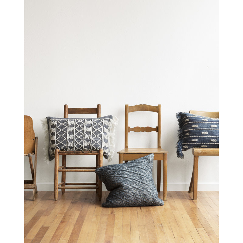 Fringed Throw Pillow, Navy, No Fill
