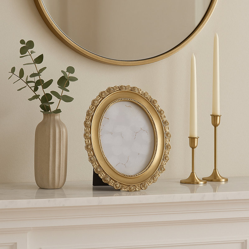 Cadre photo ovale chic avec bordure rosette Mavin, L 5 po x H 7 po