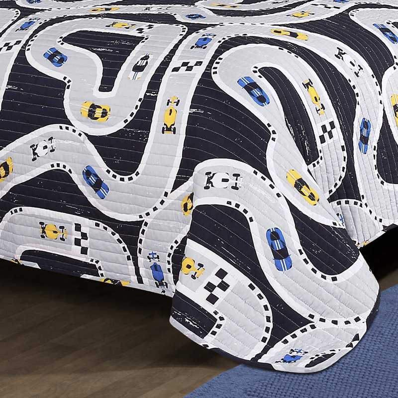 Navy Cotton Twin Reversible Kids Quilt Set