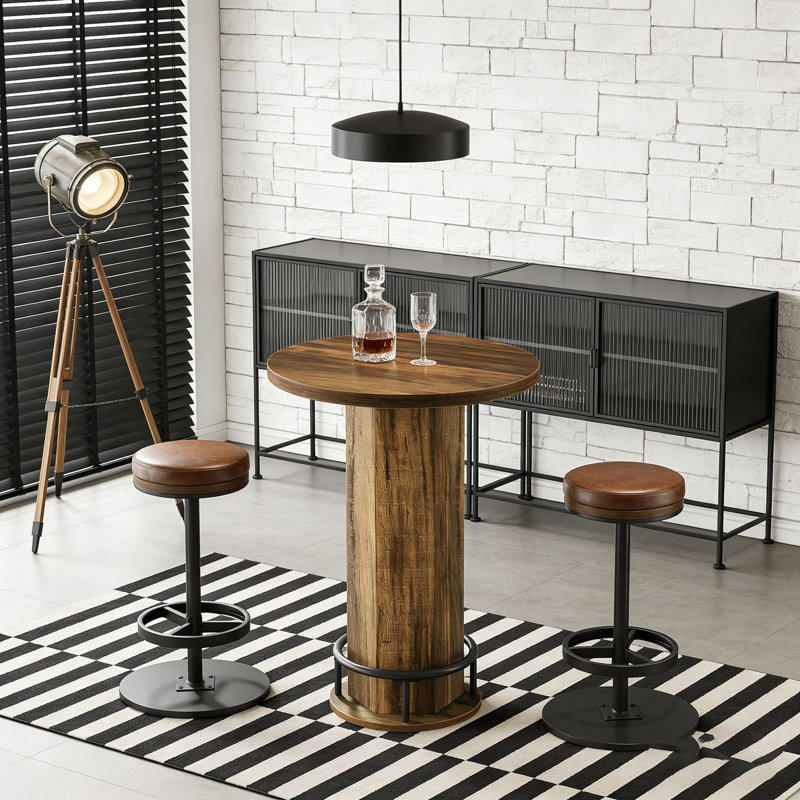 Bistro Pub Cocktail Bar Table Set with 2 Barstools and Chairs