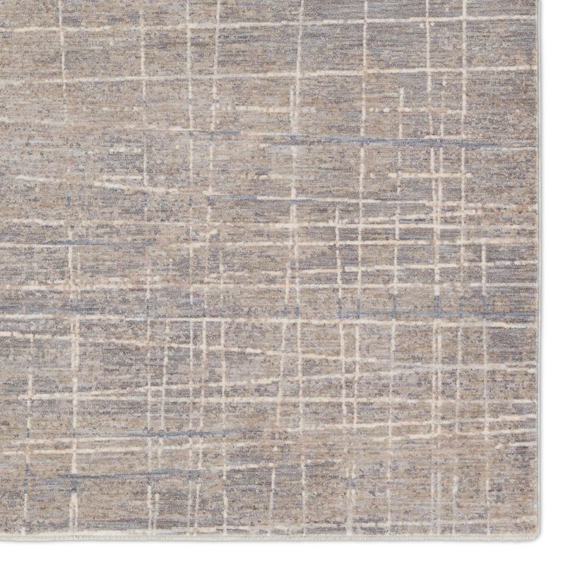 Tapis abstrait en polyester tissé à la machine en argent / taupe, Rectangle de 5 pi x 8 pi