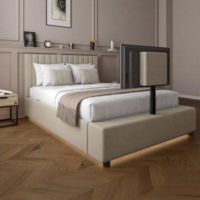 XR Living Maisie Fabric Ottoman TV Bed with LED Lighting