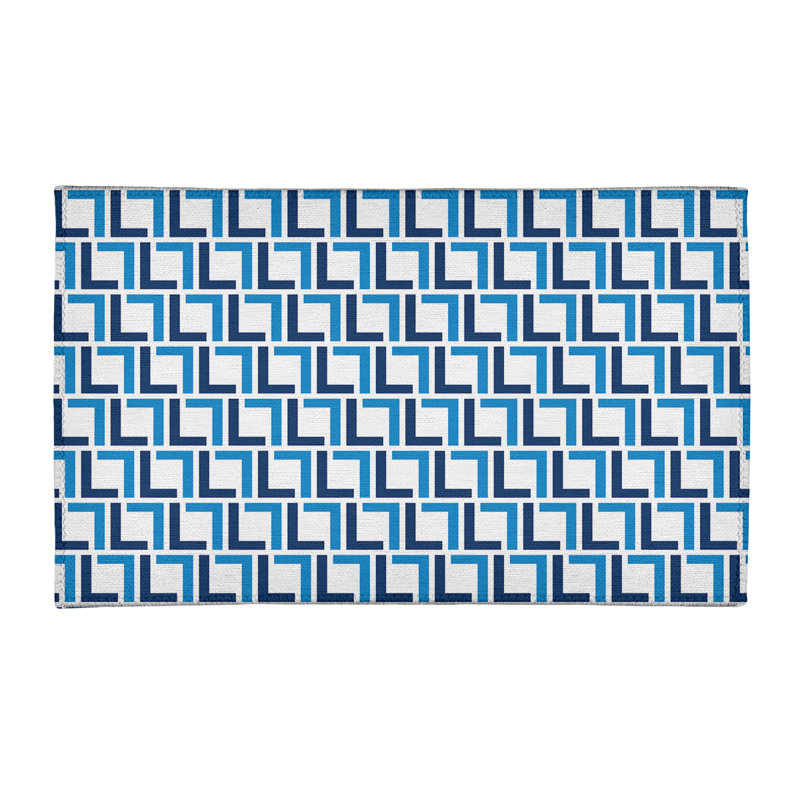 Tapis géométrique bleu / blanc, Rectangle 3 pi x 5 pi