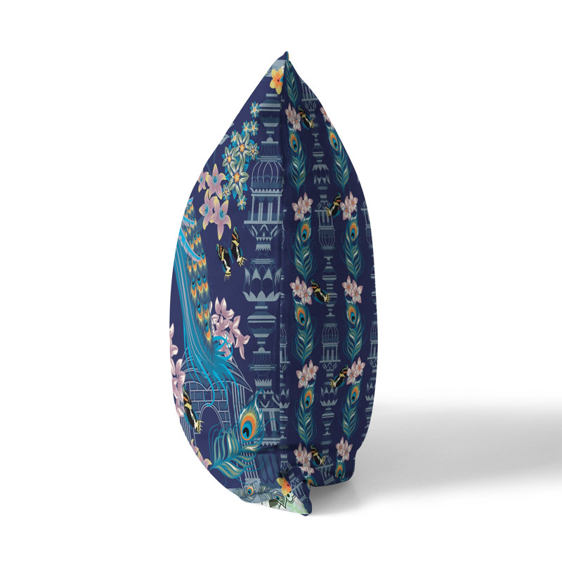 Housse de coussin intérieur / extérieur en polyester Peacock Paradise, 20 po x 20 po, Indigo