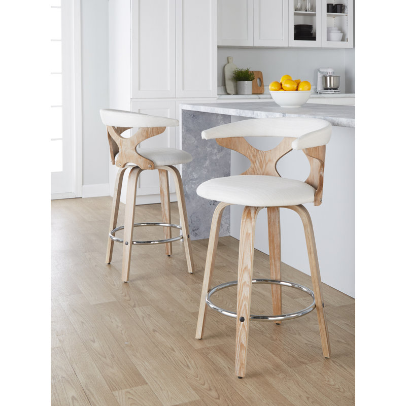 Tabouret de bar et de comptoir pivotant Lakyia (ensemble de 2), Crème, Tabouret de comptoir (hauteur d'assise de 25,5 po)