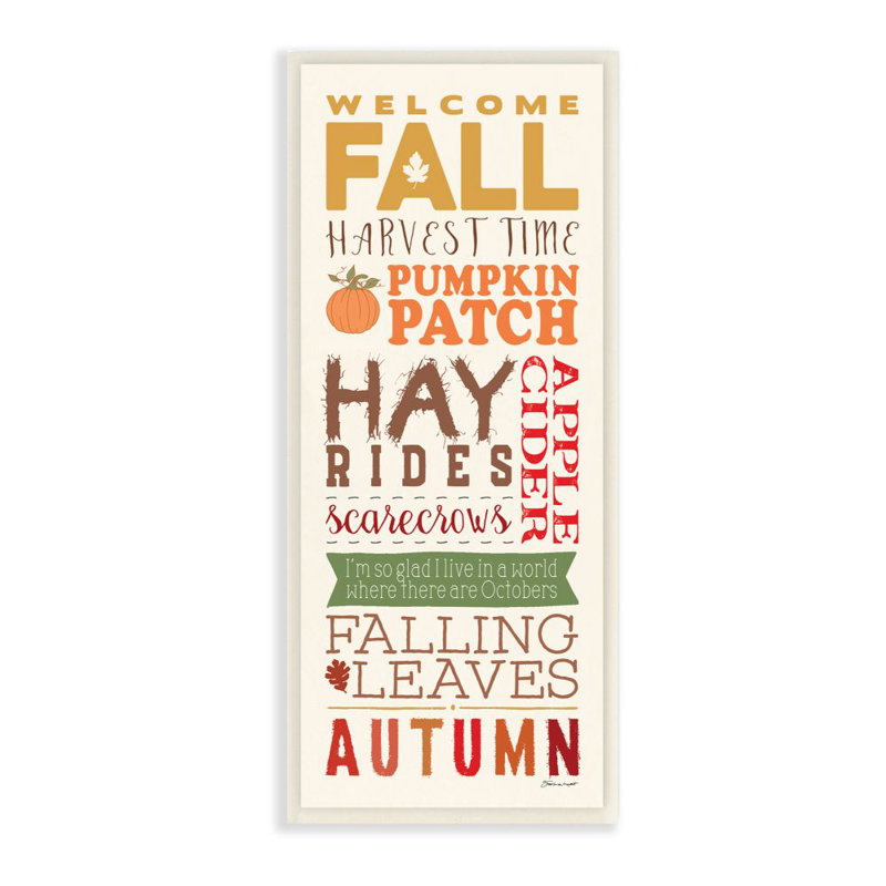 «Welcome Fall Harvest Time Seasonal Word» par Stephanie Workman Marrott - reproduction d'art textuel, Plaque murale