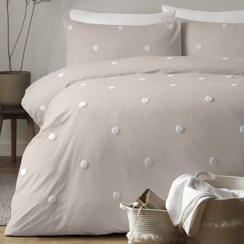 Dot Garden Duvet Cover Set, Double Duvet Cover + 2 Standard Pillowcases, Linen/White Dots