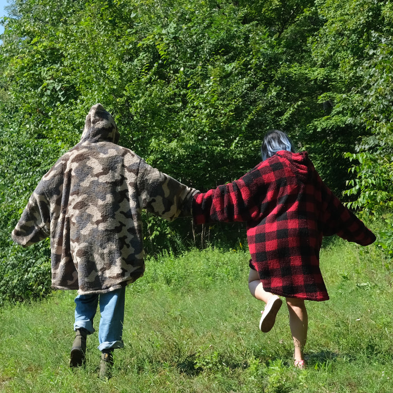 Green Sherpa Faux Fur Hooded Reversible Wearable Blanket