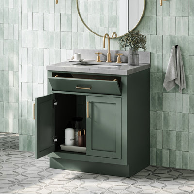 Odle 30'' Solid Wood Single Bathroom Vanity with 1.5'' Carrara Quartz Top