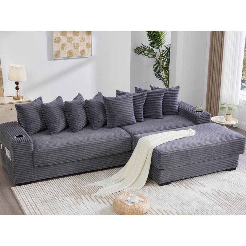 L-Shaped Reversible Sectional Sofa, Dark Gray Corduroy