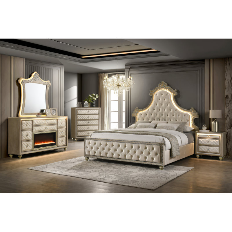 Ensemble de chambre à coucher 4 pièces Maggi, Beige, Très grand