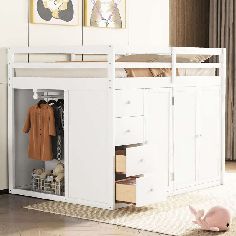 Lit mezzanine blanc avec solutions de rangement intégrées