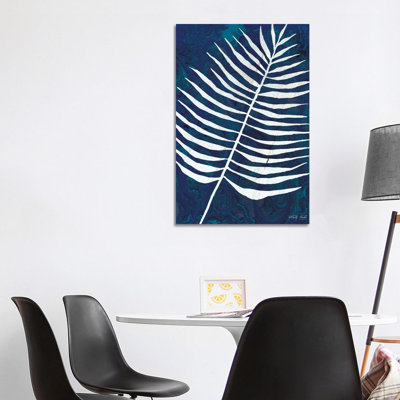 Navy Areca Leaf by Cindy Jacobs - Wrapped Canvas Painting
