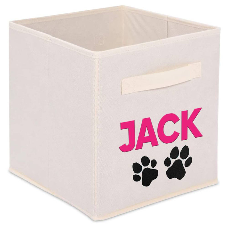 Personalized Dog Pet Toy Basket Perfect Size Compact Storage Bin with Handles Custom Name, Beige, Yes