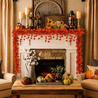 5-Piece 7' Orange Artificial Maple Leaf Garland Set for Fall Décor