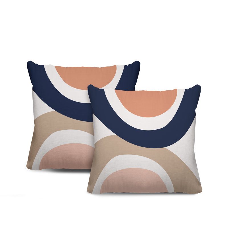 Jeté carré en polyester / mélange de polyester intérieur / extérieur, L 19 po x H 19 po, Saumon / bleu marine / beige