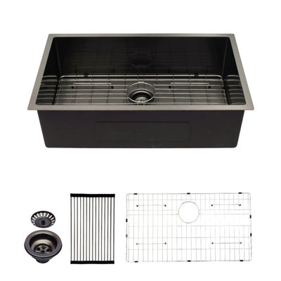 Gunmetal Black Kitchen Sink - Undermount Singel Bowl Kitchen Basin 16 Gauge Stainless Steel With 10 Inch Deep