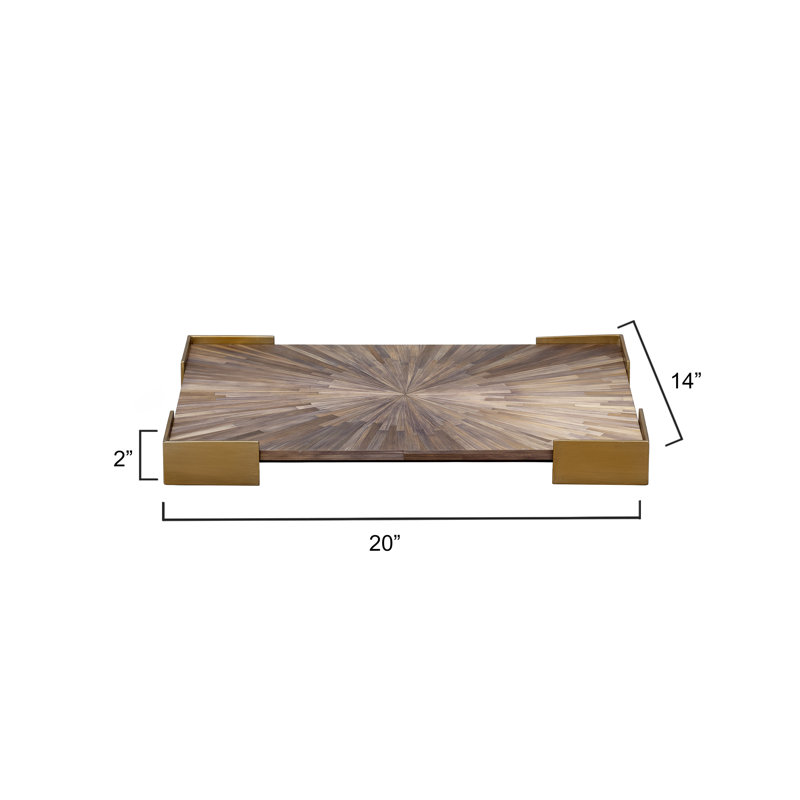 Palm Decorative Tray, Gray/Antique Brass