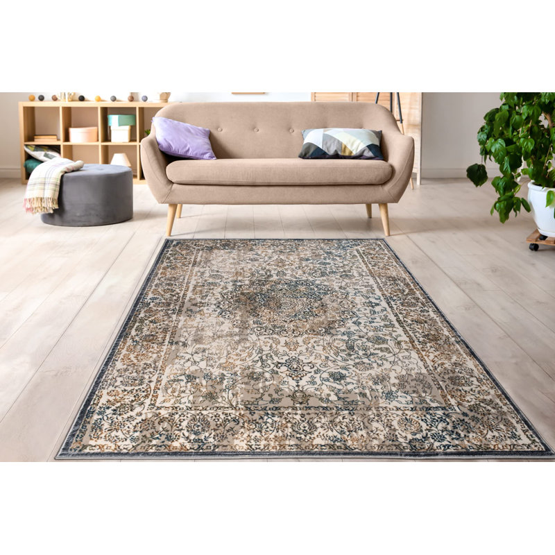 Tapis floral en polypropylène floral, brun clair ou gris, tapis d'intérieur - 5 x 8, 6 x 9, Rectangle 6 pi 7 po x 9 pi 2 po