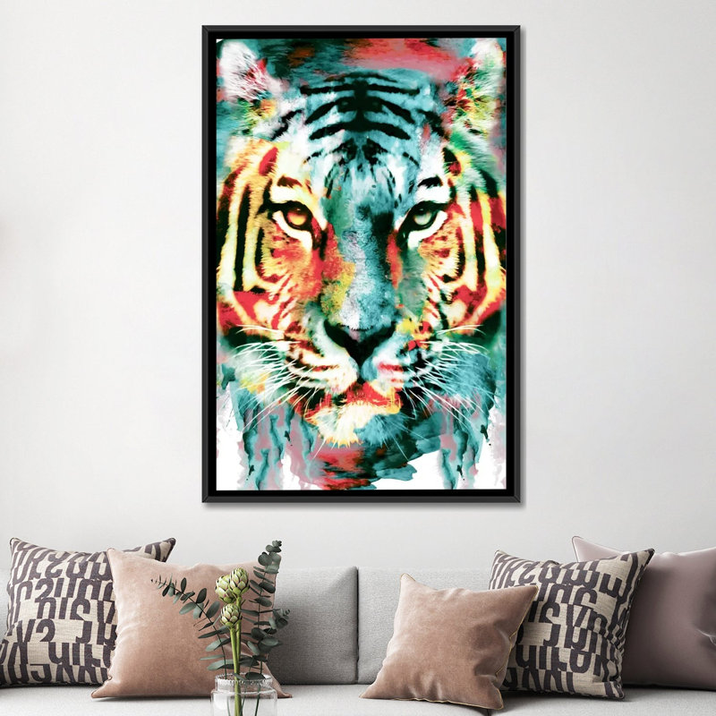 « tiger ii », impression sur toile, H 26 po x l 18 po x P 1,5 po, Toile avec cadre flottant noir, Pas de tapis