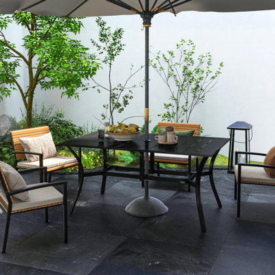 Table d'extérieur pour 6 personnes, patio rectangulaire en acier avec trou pour parasol, noir, jardin et balcon, table de salle à manger 59 po x 35,5 po, jardin noir,