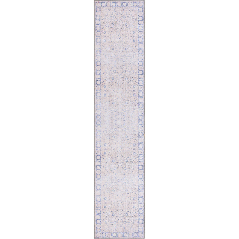 Tapis traditionnel bleu clair Mcclamma, Tapis de couloir 2 pi 6 po x 12 pi