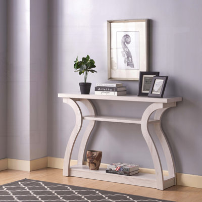 Console Curvy Leg avec deux tablettes et un panneau supérieur épais - couleur chêne blanc