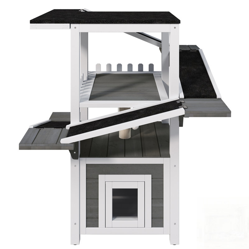Maison pour chat à 4 niveaux avec toit imperméable, 2 portes et zones de jeu à plusieurs niveaux pour petits animaux