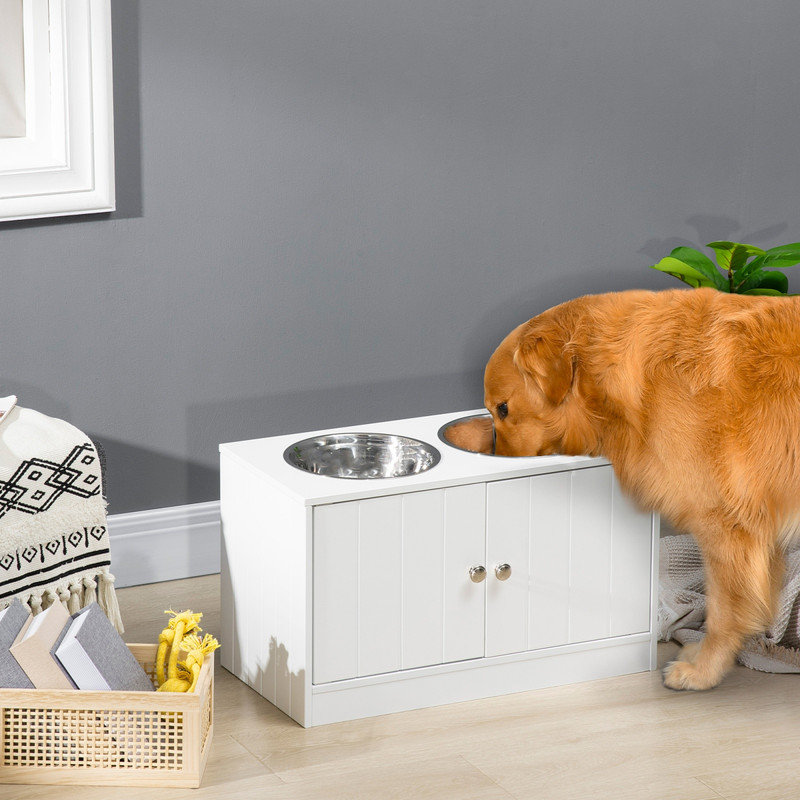 Grande station d'alimentation pour chien avec armoire de rangement PawHut 44L, blanc