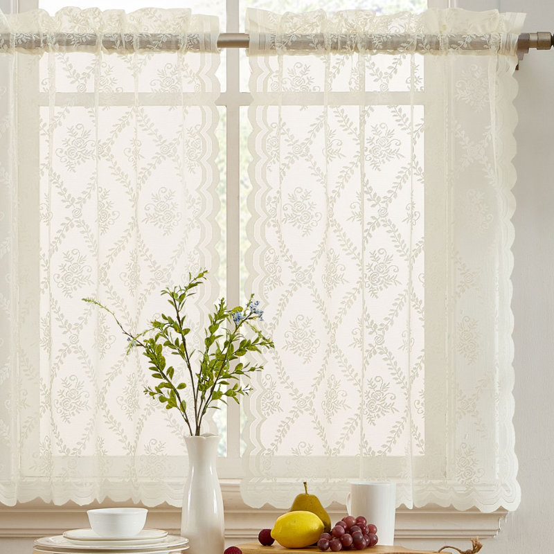 Adrik Floral Cafe Curtain, Ivory, 30"W x 36"L