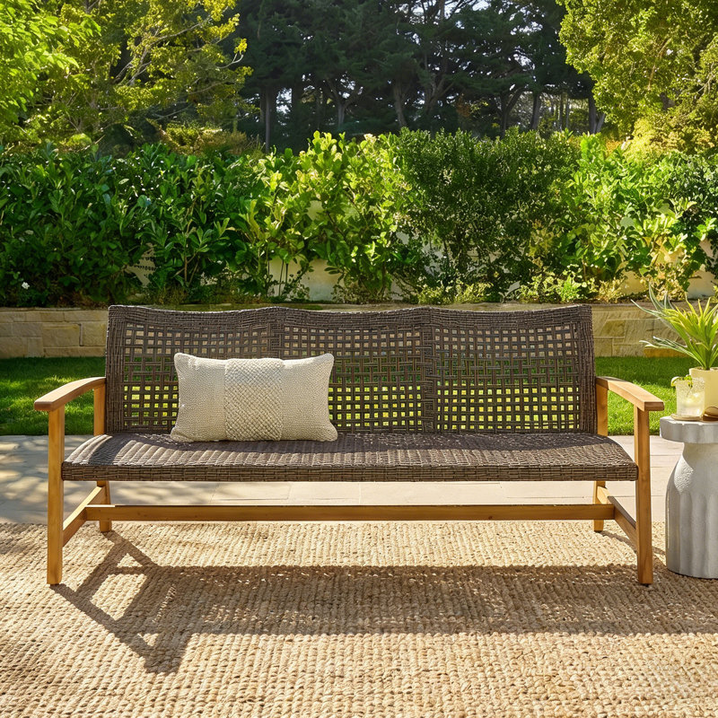 Bedingfield 75.5'' Wide Straight Wicker Patio Sofa, Natural Stained/Mocha