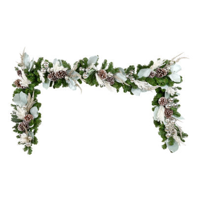 9' Holiday Garland with Magnolia Leaves, Ornaments and Pinecones