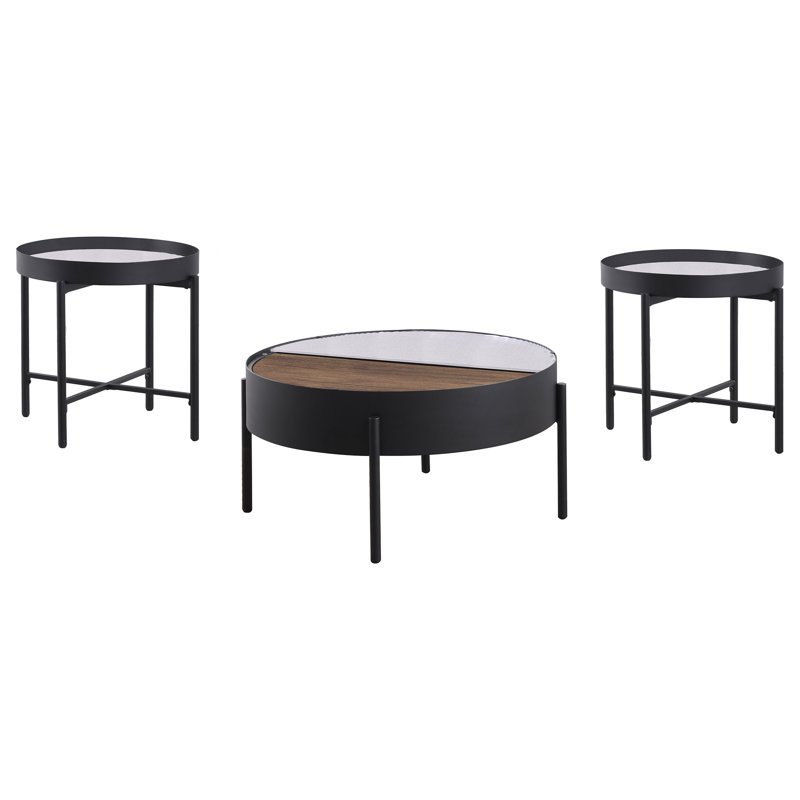 Ensemble de table basse et de table ronde Ottoole Sandy Black, 3 pièces: 2 tables de bout, table basse