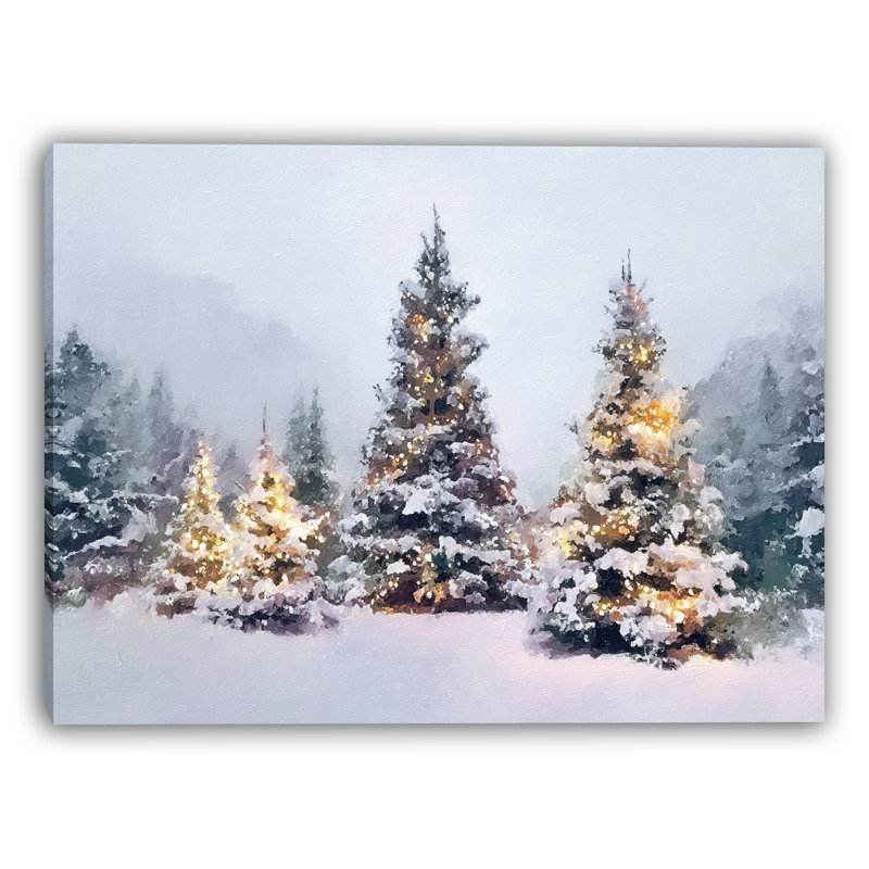 «Snowfall on Holiday Pines», art mural sur toile tendue, H 16 po x l 12 po