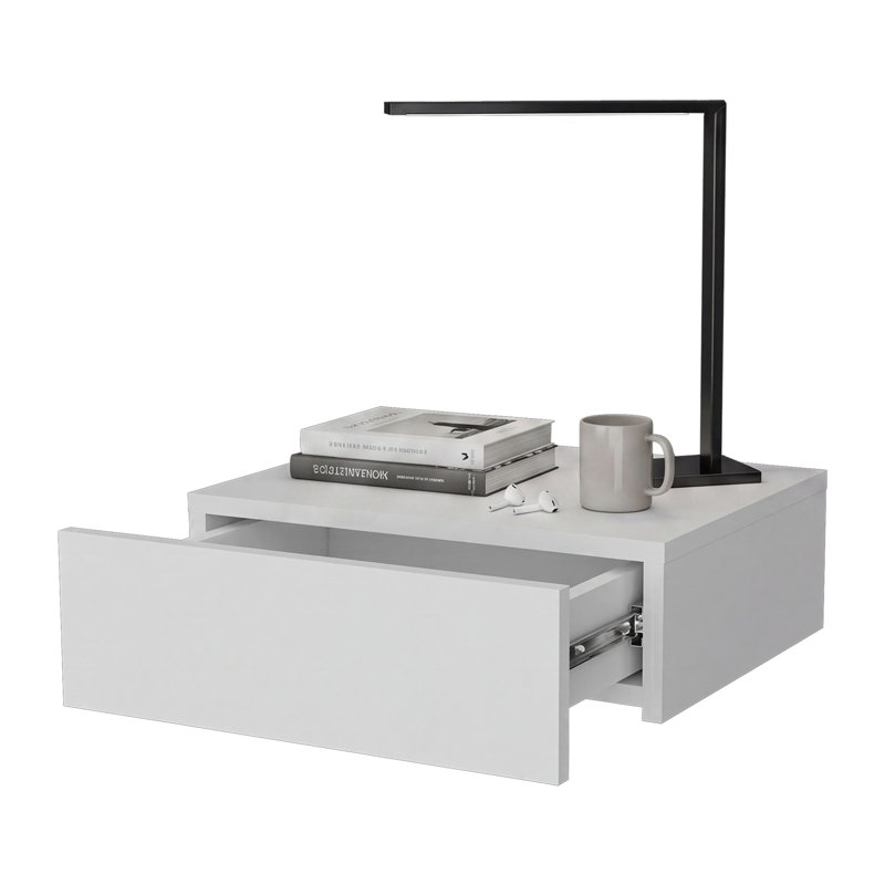 Table de chevet flottante avec rangement Barcelona - Blanc, Blanc / Blanc