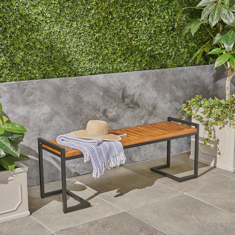 Banc industriel en bois et métal, Teck