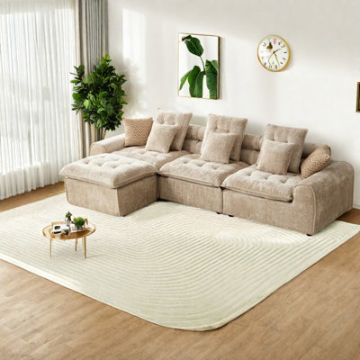 Grand canapé sectionnel, canapé moderne en forme de L en boucle camel pour la maison et la famille