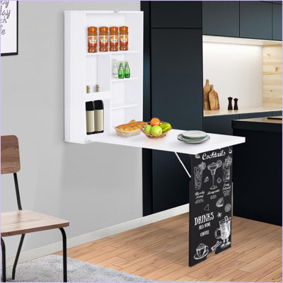 Bureaux, bureau flottant mural moderne pliable avec tablettes et amp; Tableau noir | Blanc | Panneau de fibres à densité moyenne