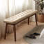 (Kaki) Bois de chêne naturel pour banc de table de salle à manger avec coussin en cuir-1094397939