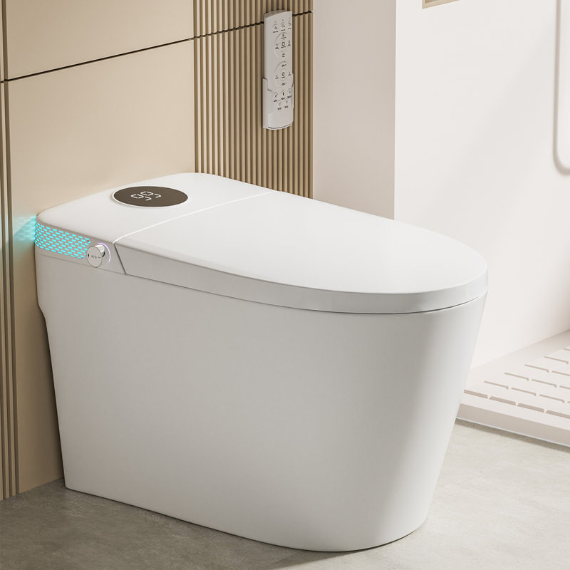 Toilette intelligente avec siège chauffant, fonction bidet, séchoir à air chaud, chasse d'eau automatique, affichage à DEL, capteur de pied, buse autonettoyante, télécommande sans fil - idéale pour la maison, l'hôtel, le bureau